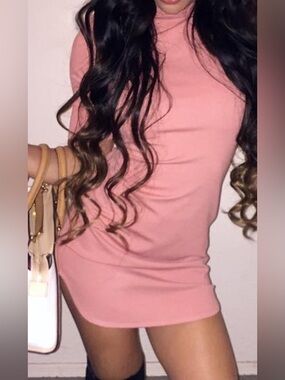 Fashion Nova Rose Rust Mock Neck Short Sleeve Mini Dress